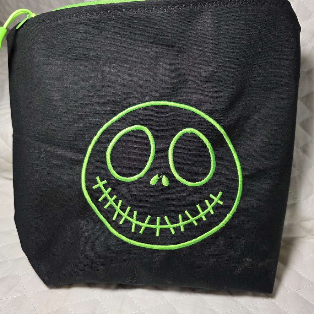Black and Green Cosmetic Bag with Smiling Face Design